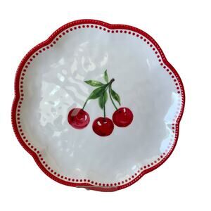 Soho Loft RED CHERRY Melamine Salad Plates 9.5in Scalloped Edge Set of 4 NEW